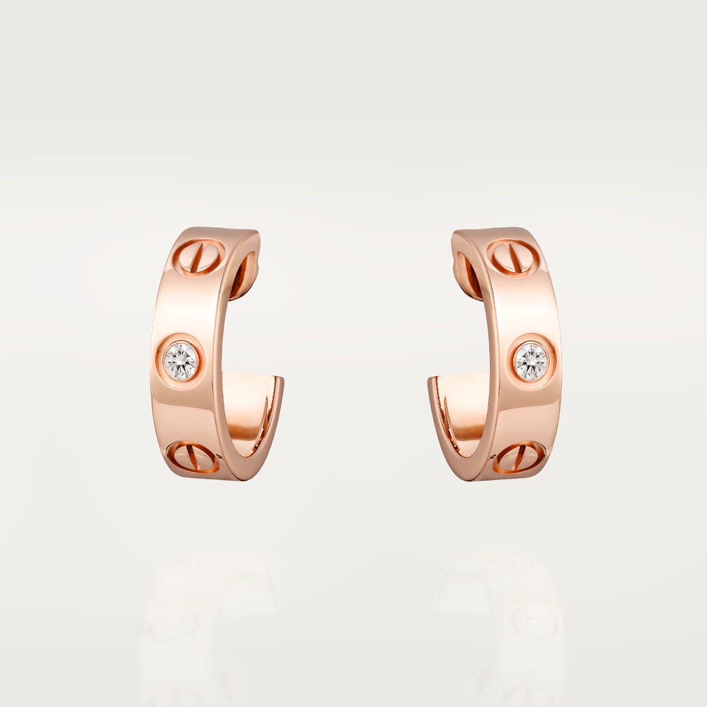 Love hoop earrings, classic model, 2 diamondsRose gold, diamonds