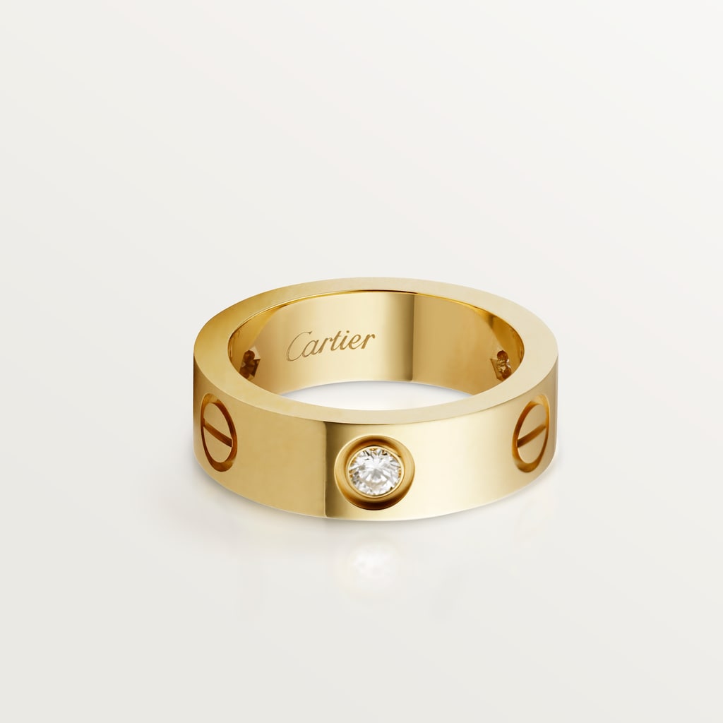 Love ring, classic model, 3 diamondsYellow gold, diamonds