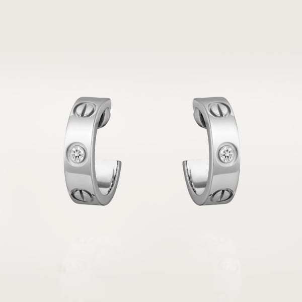 Love hoop earrings, classic model, 2 diamonds White gold, diamonds