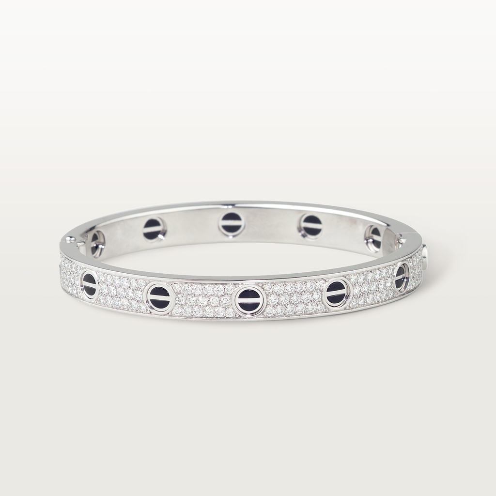 Love bracelet, classic model, paved, ceramicWhite gold, ceramic, diamonds