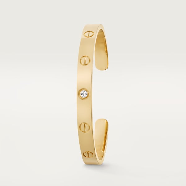 Love bracelet, open, classic model, 1 diamond Yellow gold, diamond