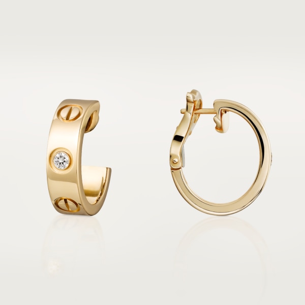 Love earrings, 2 diamonds Yellow gold, diamonds