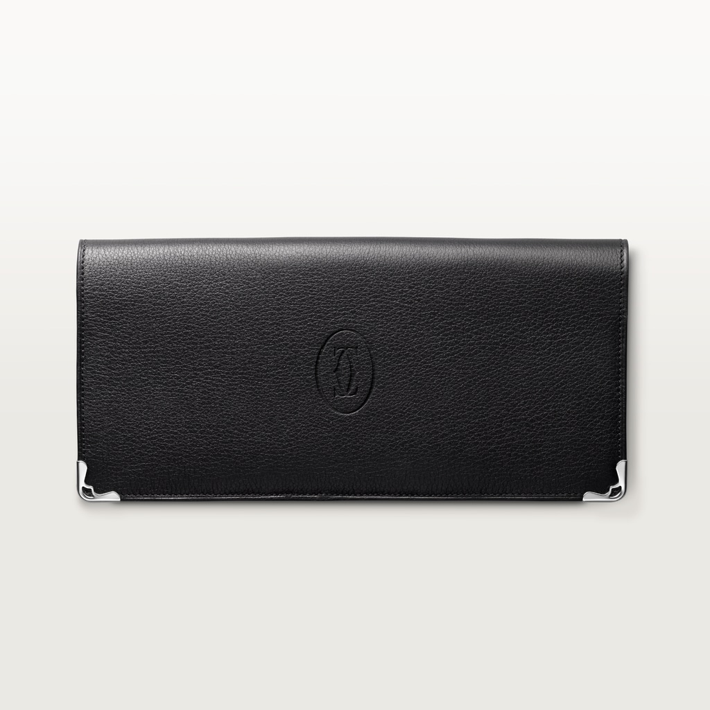 International Wallet with Gussets, Must de CartierBlack calfskin, stainless steel finish