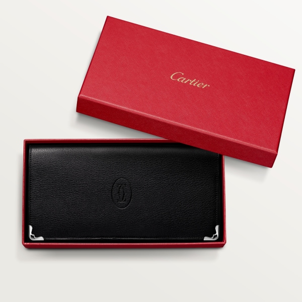 International Wallet with Gussets, Must de Cartier Black calfskin, stainless steel finish