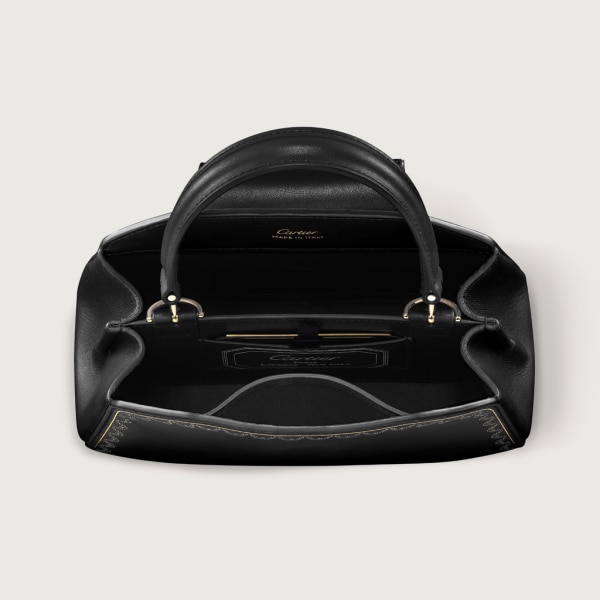 Top Handle Bag, Mini, Guirlande de Cartier Black calfskin, golden finish