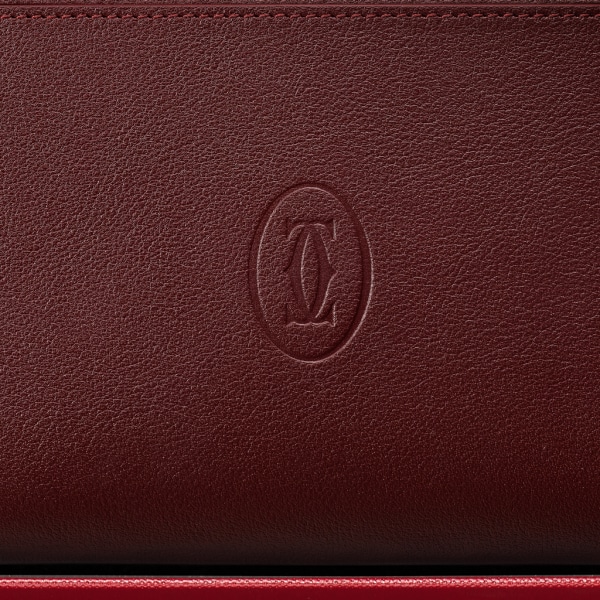 Zipped International Wallet, Must de Cartier Burgundy calfskin, golden finish