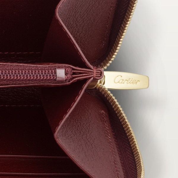 Zipped International Wallet, Must de Cartier Burgundy calfskin, golden finish