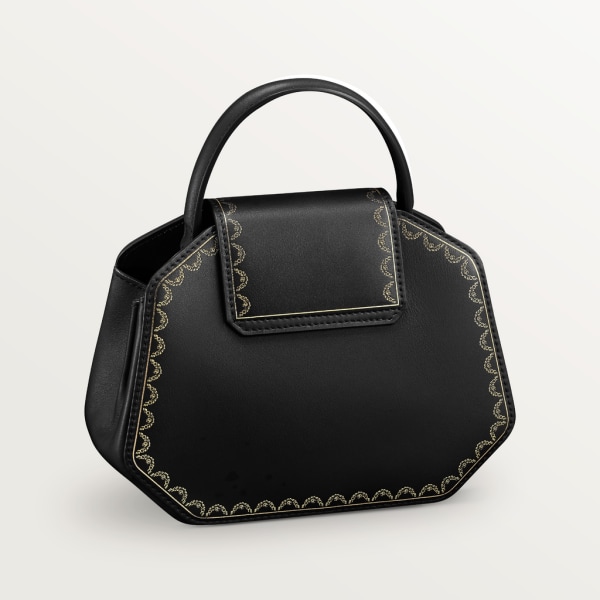 Top Handle Bag, Mini, Guirlande de Cartier Black calfskin, golden finish