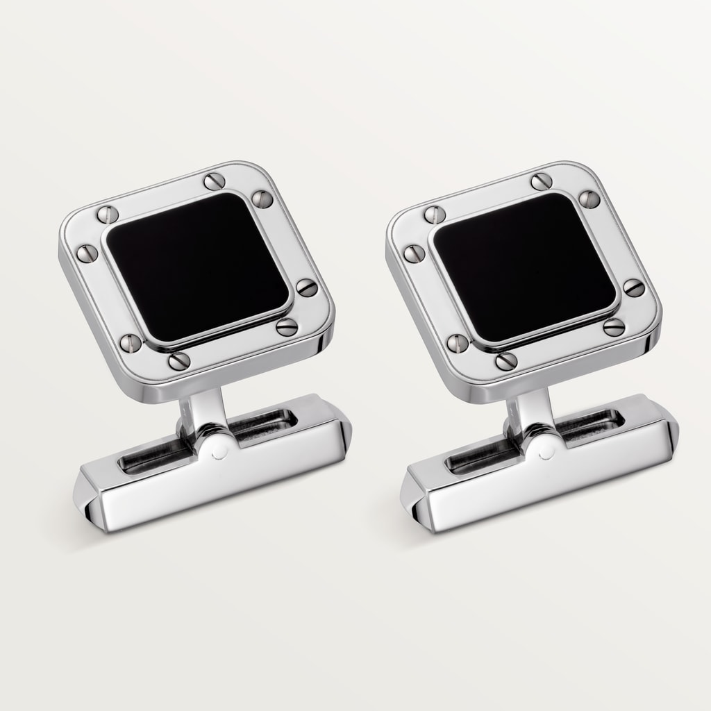 Santos de Cartier cufflinksSterling silver, palladium finish, black lacquer