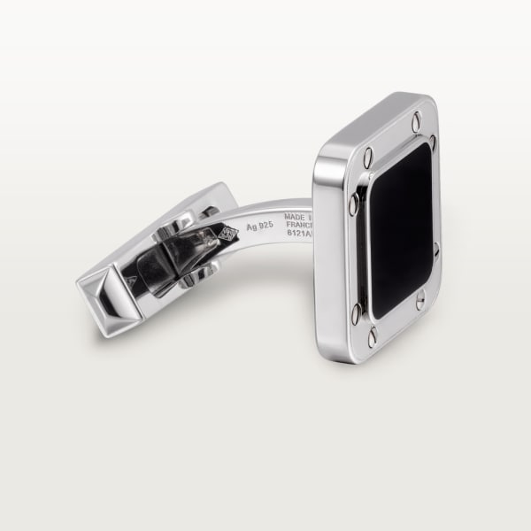 Santos de Cartier cufflinks Sterling silver, palladium finish, black lacquer