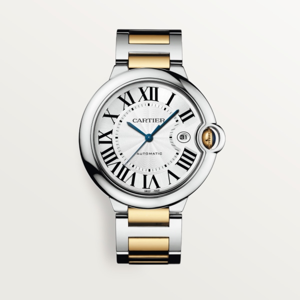 Ballon Bleu de Cartier watch 42 mm, mechanical movement with automatic winding, yellow gold, steel