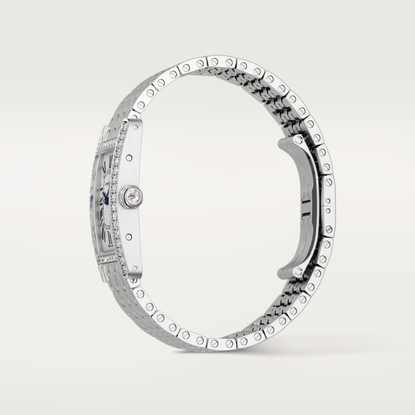 Tank Américaine watch Small model, quartz movement, white gold, diamonds