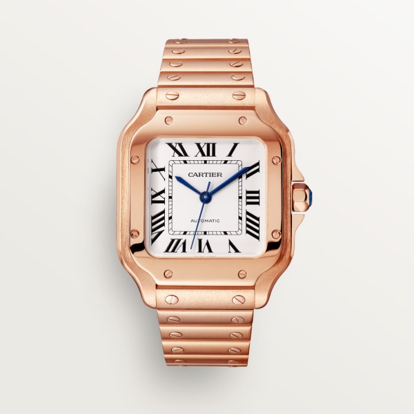 Santos de Cartier watch Medium model, automatic movement, rose gold, interchangeable metal and leather bracelets