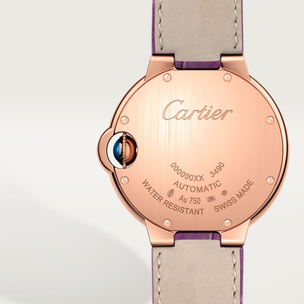 Ballon Bleu de Cartier watch 33mm, automatic movement, rose gold, diamonds, leather