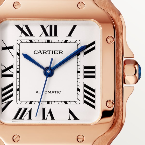 Santos de Cartier watch Medium model, automatic movement, rose gold, interchangeable metal and leather bracelets