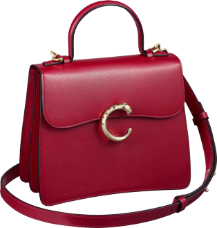 Top handle bag small model, Panthère de Cartier Cherry red calfskin, golden finish