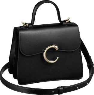 Top handle bag mini model, Panthère de Cartier Black calfskin, gold finish