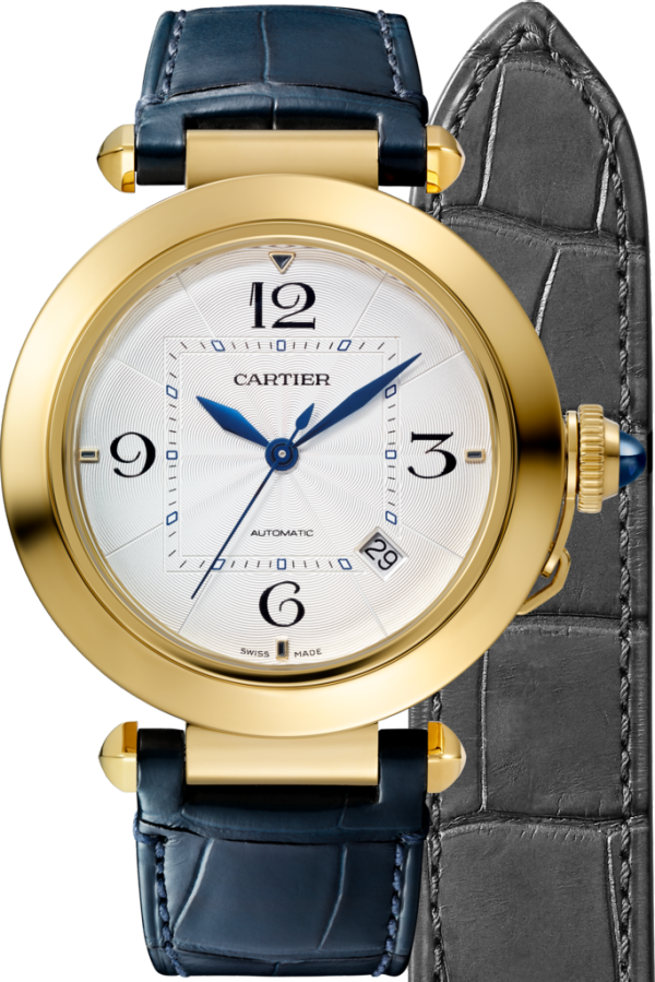 Pasha de Cartier watch 41 mm, automatic movement, yellow gold, 2 interchangeable leather straps