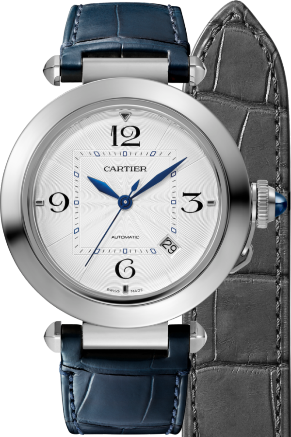 Pasha de Cartier watch 41 mm, automatic movement, steel, 2 interchangeable leather straps