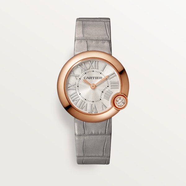 Ballon Blanc de Cartier watch 30mm, quartz movement, rose gold, diamond, leather