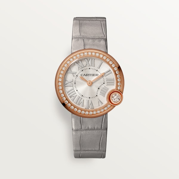 Ballon Blanc de Cartier watch 30mm, quartz movement, rose gold, diamonds, leather