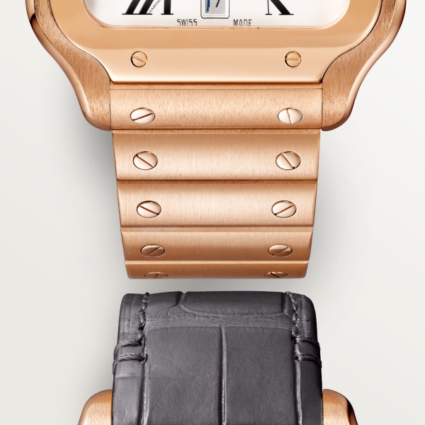 Santos de Cartier watch Large model, automatic movement, rose gold, interchangeable metal and leather bracelets