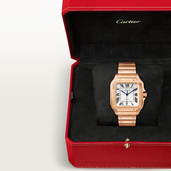 Santos de Cartier watch Large model, automatic movement, rose gold, interchangeable metal and leather bracelets