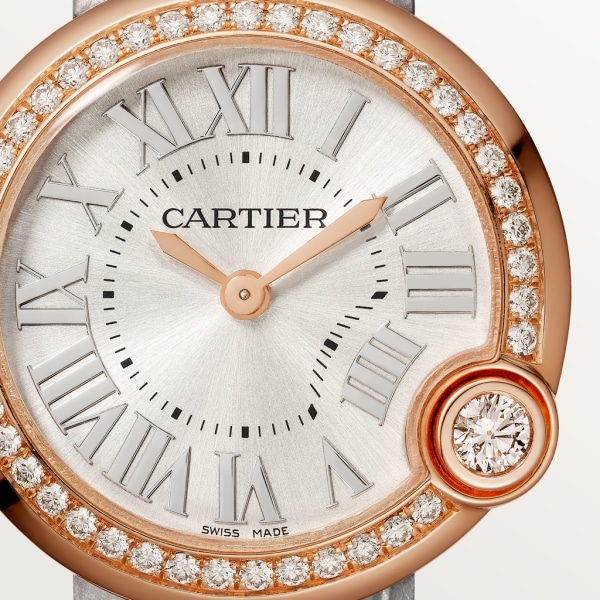 Ballon Blanc de Cartier watch 30mm, quartz movement, rose gold, diamonds, leather