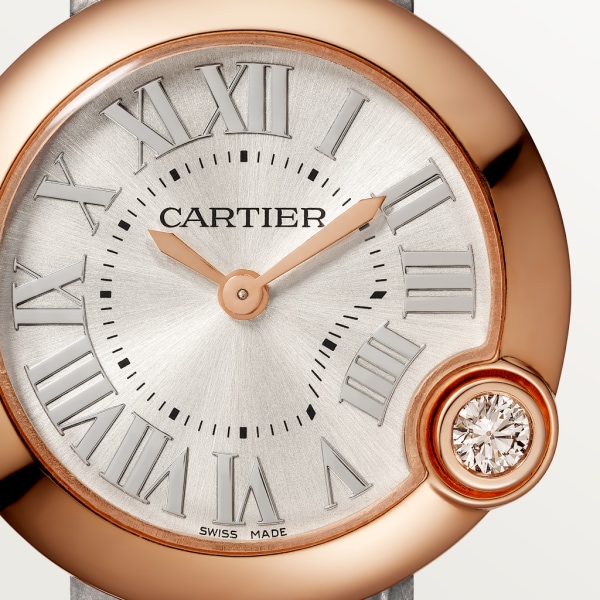 Ballon Blanc de Cartier watch 30mm, quartz movement, rose gold, diamond, leather