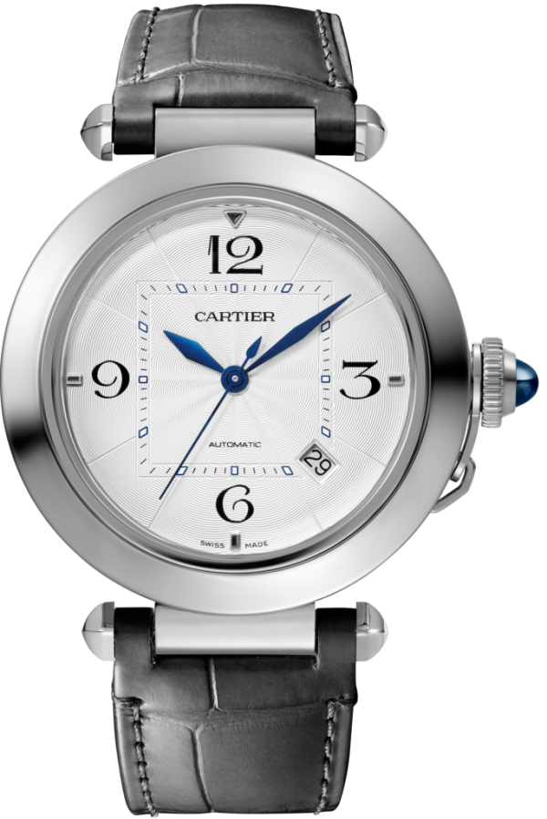 Pasha de Cartier watch 41 mm, automatic movement, steel, 2 interchangeable leather straps