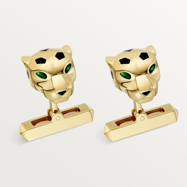 Panthère de Cartier cufflinks Yellow gold, tsavorites and black lacquer