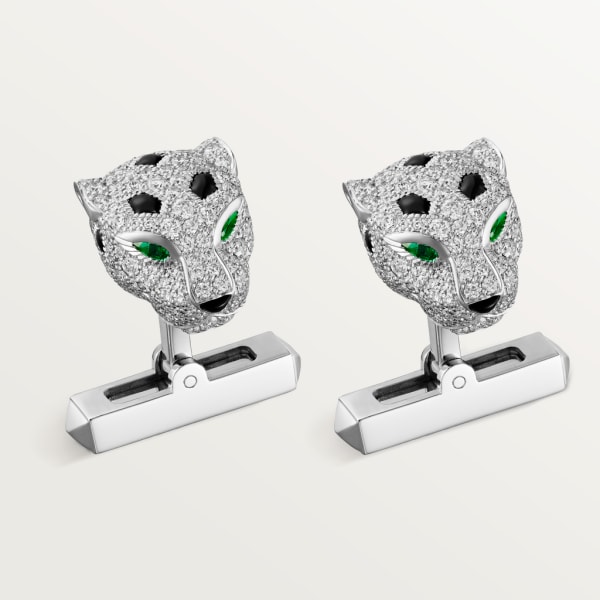 Panthère de Cartier cufflinks Rhodium-finish white gold, diamonds, emeralds, onyx