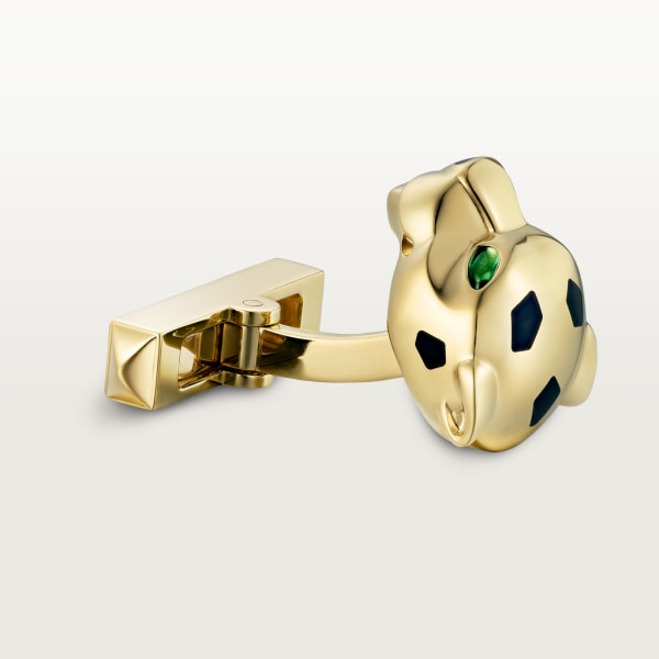 Panthère de Cartier cufflinks Yellow gold, tsavorites and black lacquer