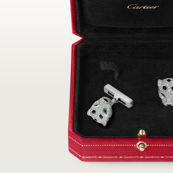 Panthère de Cartier cufflinks Rhodium-finish white gold, diamonds, emeralds, onyx