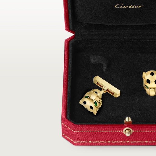 Panthère de Cartier cufflinks Yellow gold, tsavorites and black lacquer