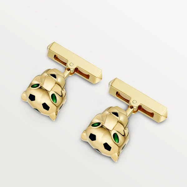 Panthère de Cartier cufflinks Yellow gold, tsavorites and black lacquer