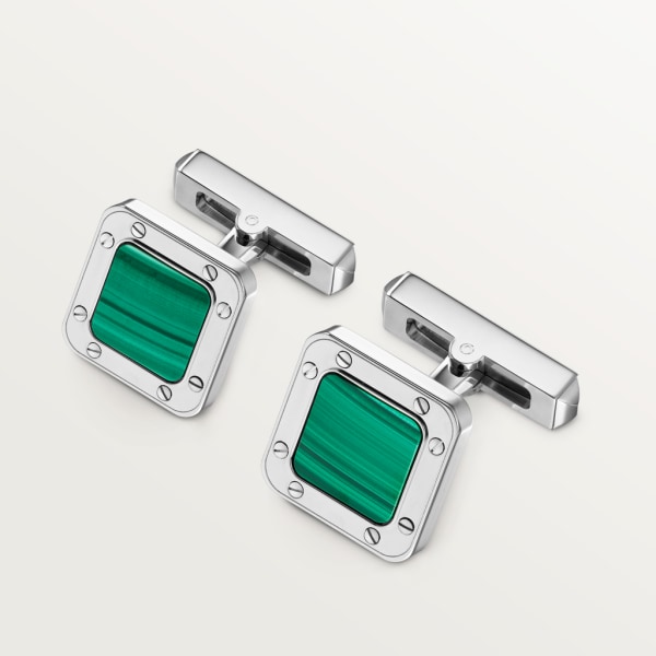 Santos de Cartier cufflinks Sterling silver, palladium finish and malachite