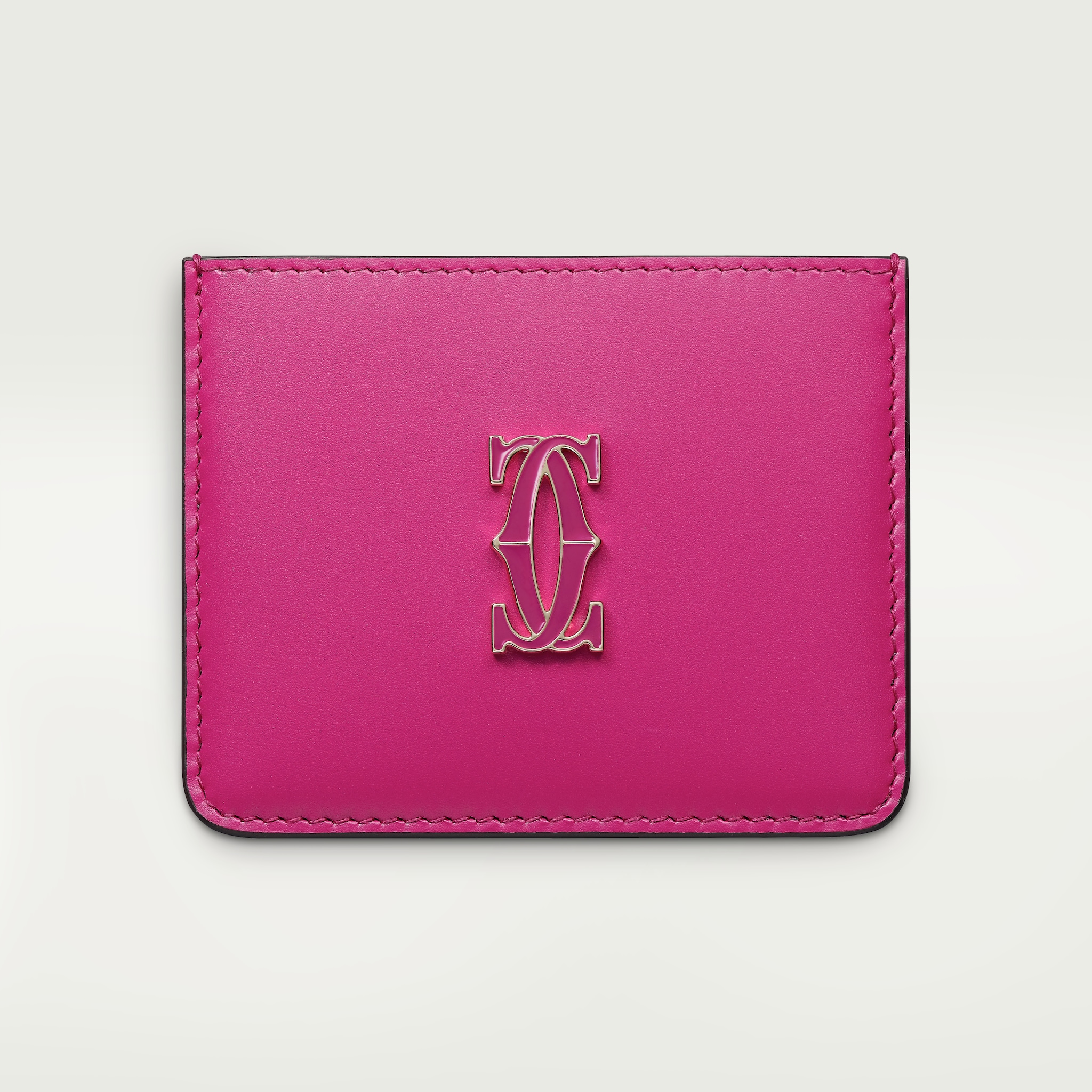 Simple Card Holder, C de CartierFuchsia calfskin, gold and fuchsia enamel finish