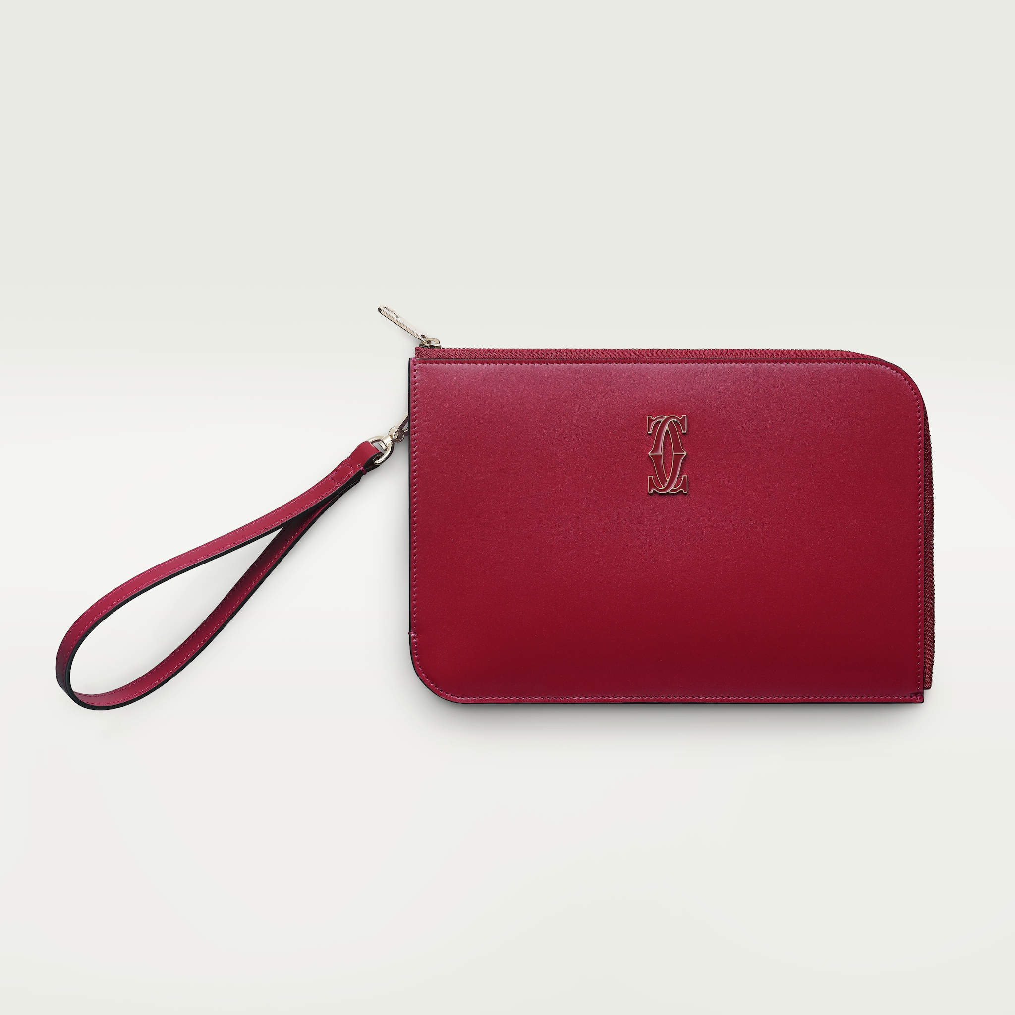 Pouch small model, C de CartierCherry red calfskin, golden finish and cherry red enamel