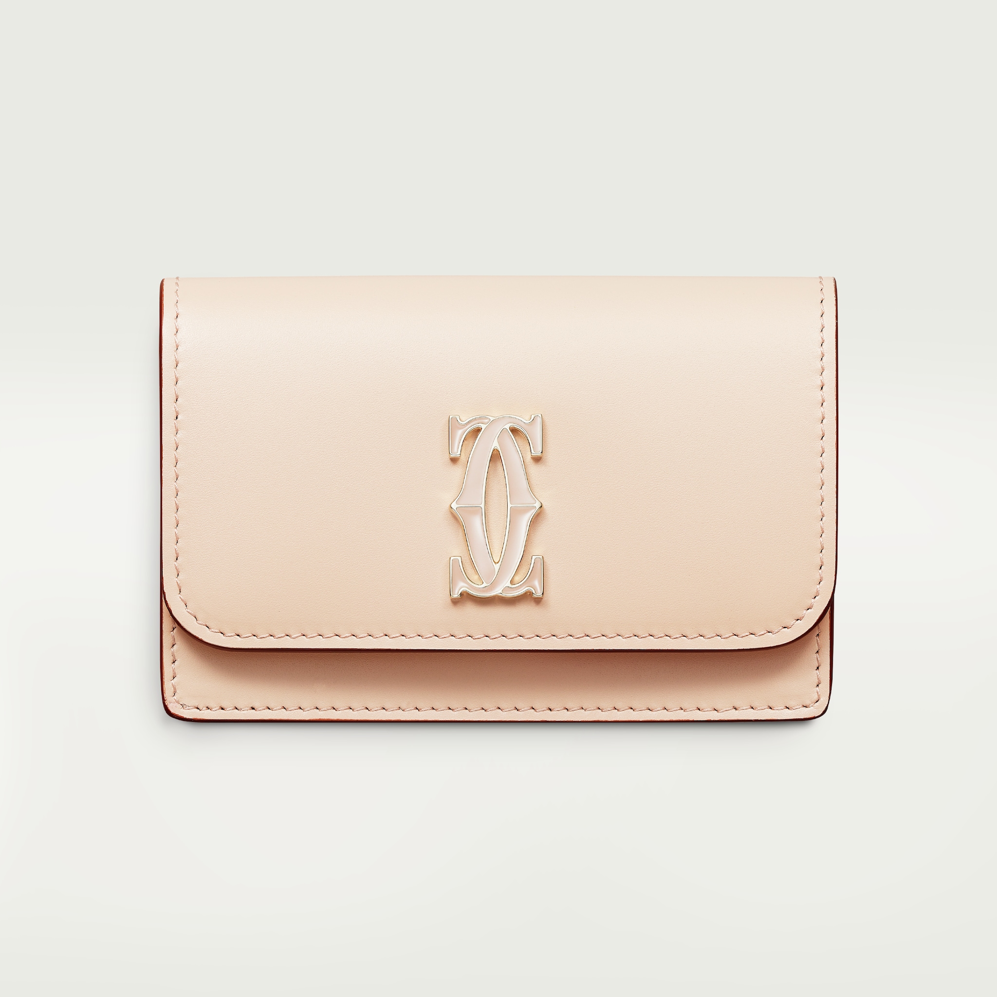 Multi-card holder with flap, C de CartierPowder pink calfskin, gold and powder pink enamel finish