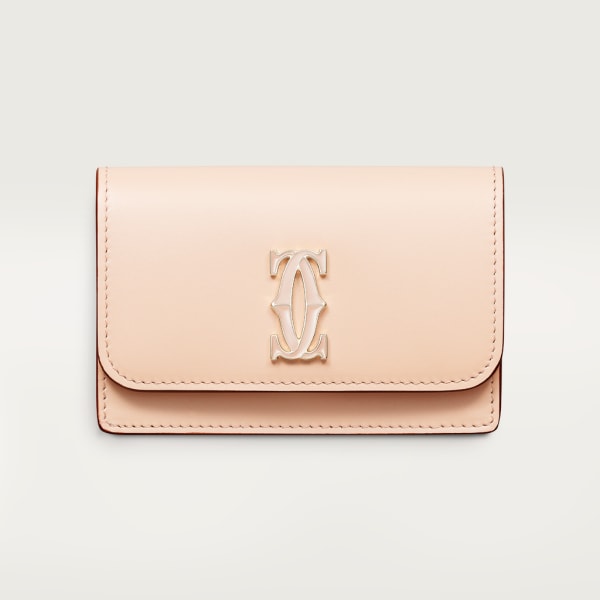 Multi-card holder with flap, C de Cartier Powder pink calfskin, gold and powder pink enamel finish