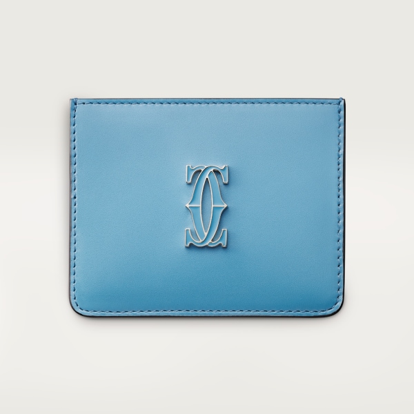 Simple Card Holder, C de Cartier Capri blue calfskin, golden and Capri blue enamel-finish