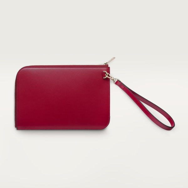 Pouch small model, C de Cartier Cherry red calfskin, golden finish and cherry red enamel