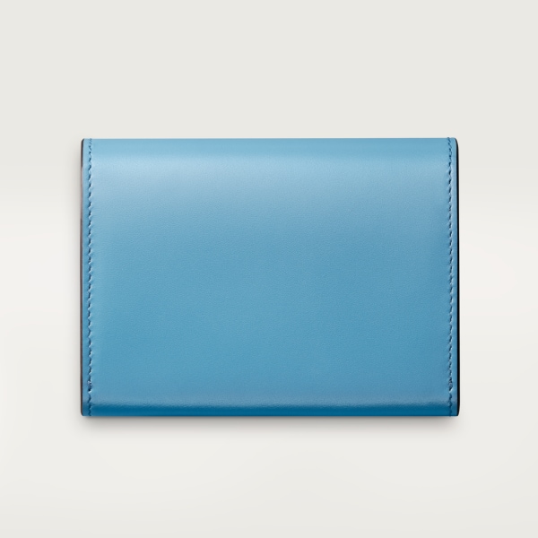 Mini wallet, C de Cartier Capri blue calfskin, golden and Capri blue enamel-finish