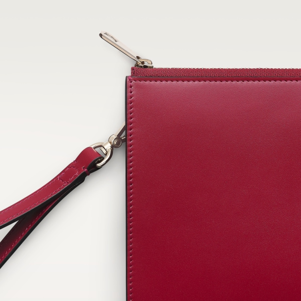 Pouch small model, C de Cartier Cherry red calfskin, golden finish and cherry red enamel