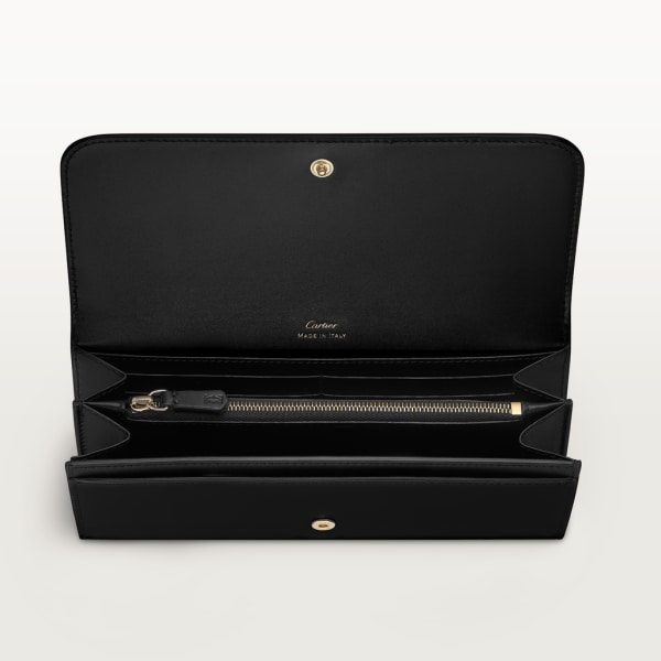 International wallet with flap, C de Cartier Black calfskin, gold and black enamel finish