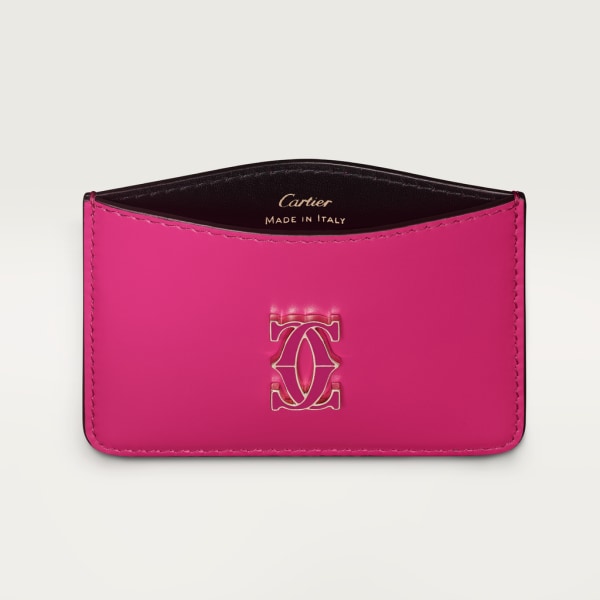 Simple Card Holder, C de Cartier Fuchsia calfskin, gold and fuchsia enamel finish