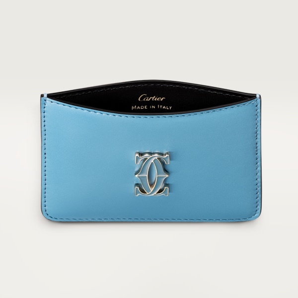 Simple Card Holder, C de Cartier Capri blue calfskin, golden and Capri blue enamel-finish