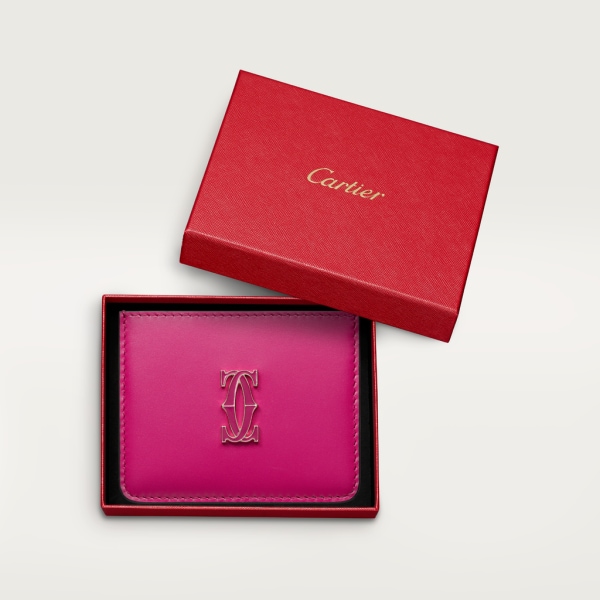 Simple Card Holder, C de Cartier Fuchsia calfskin, gold and fuchsia enamel finish