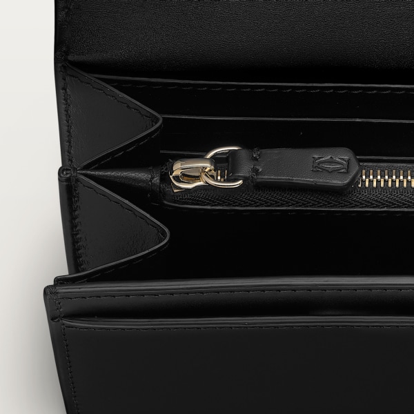 International wallet with flap, C de Cartier Black calfskin, gold and black enamel finish